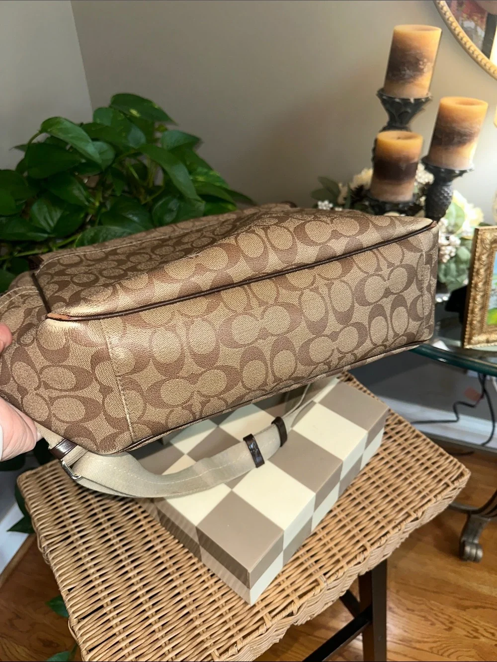 Coach Beige & Brown Signature Messenger Crossbody Baby Bag